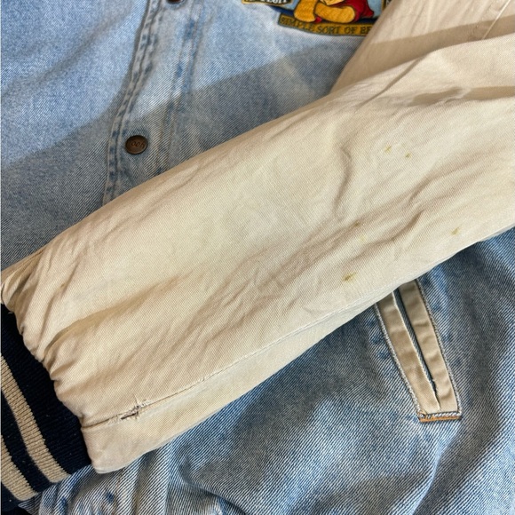Vintage 90s Disney Winnie the Pooh Varsity Bomber Denim Jean Jacket L - Picture 8 of 10